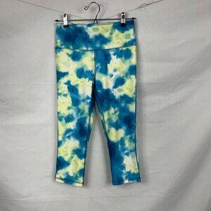 DSG Women's Capri Yoga Pants Blue and Yellow Tie-Dye Size S